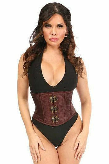 Top Drawer Brown Brocade Steel Boned Mini Cincher w/Clasps.