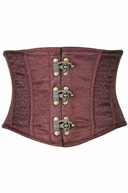 Top Drawer Brown Brocade Steel Boned Mini Cincher w/Clasps.