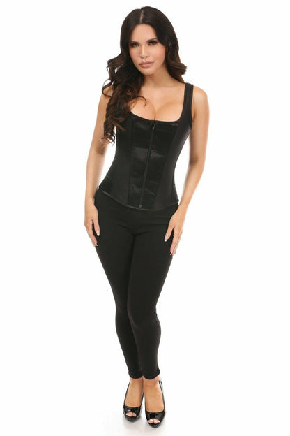 Top Drawer Black Satin Steel Boned Corset w/Straps.
