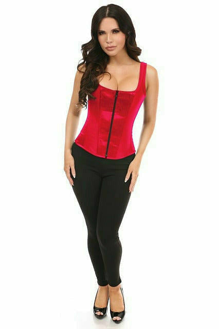 Top Drawer Red Satin Steel Boned Corset w/Straps.