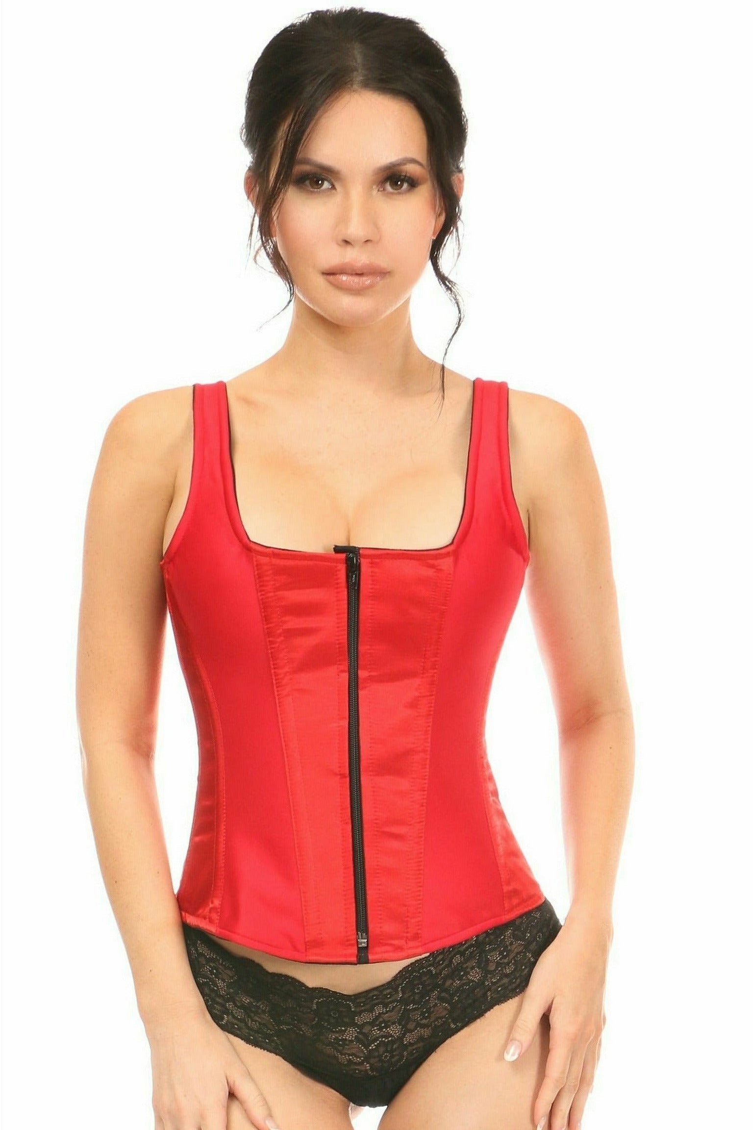 Top Drawer Red Satin Steel Boned Corset w/Straps.