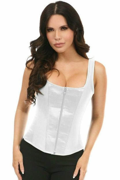 Top Drawer White Satin Steel Boned Corset w/Straps.