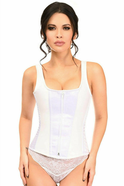 Top Drawer White Satin Steel Boned Corset w/Straps.