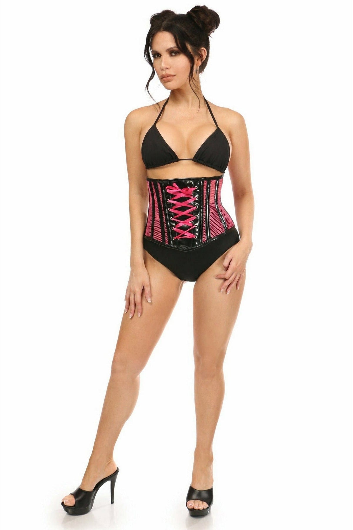 Top Drawer Neon Pink Patent & Fishnet Underbust Corset-Daisy Corsets