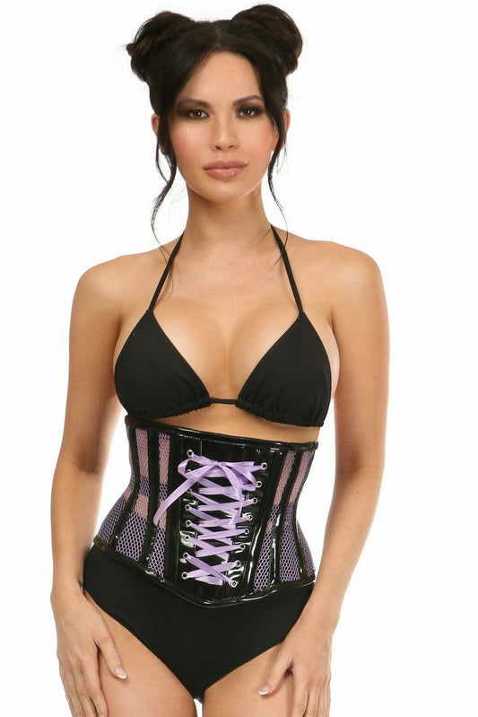 Top Drawer Purple Patent & Fishnet Underbust Corset.