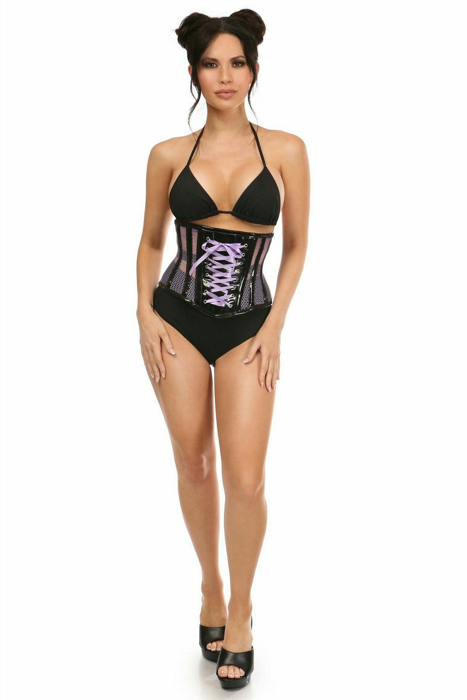 Top Drawer Purple Patent & Fishnet Underbust Corset.