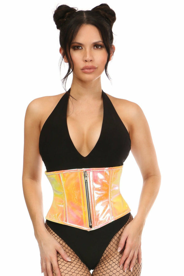 Top Drawer Yellow/Pink Holo Steel Boned Mini Cincher-Daisy Corsets
