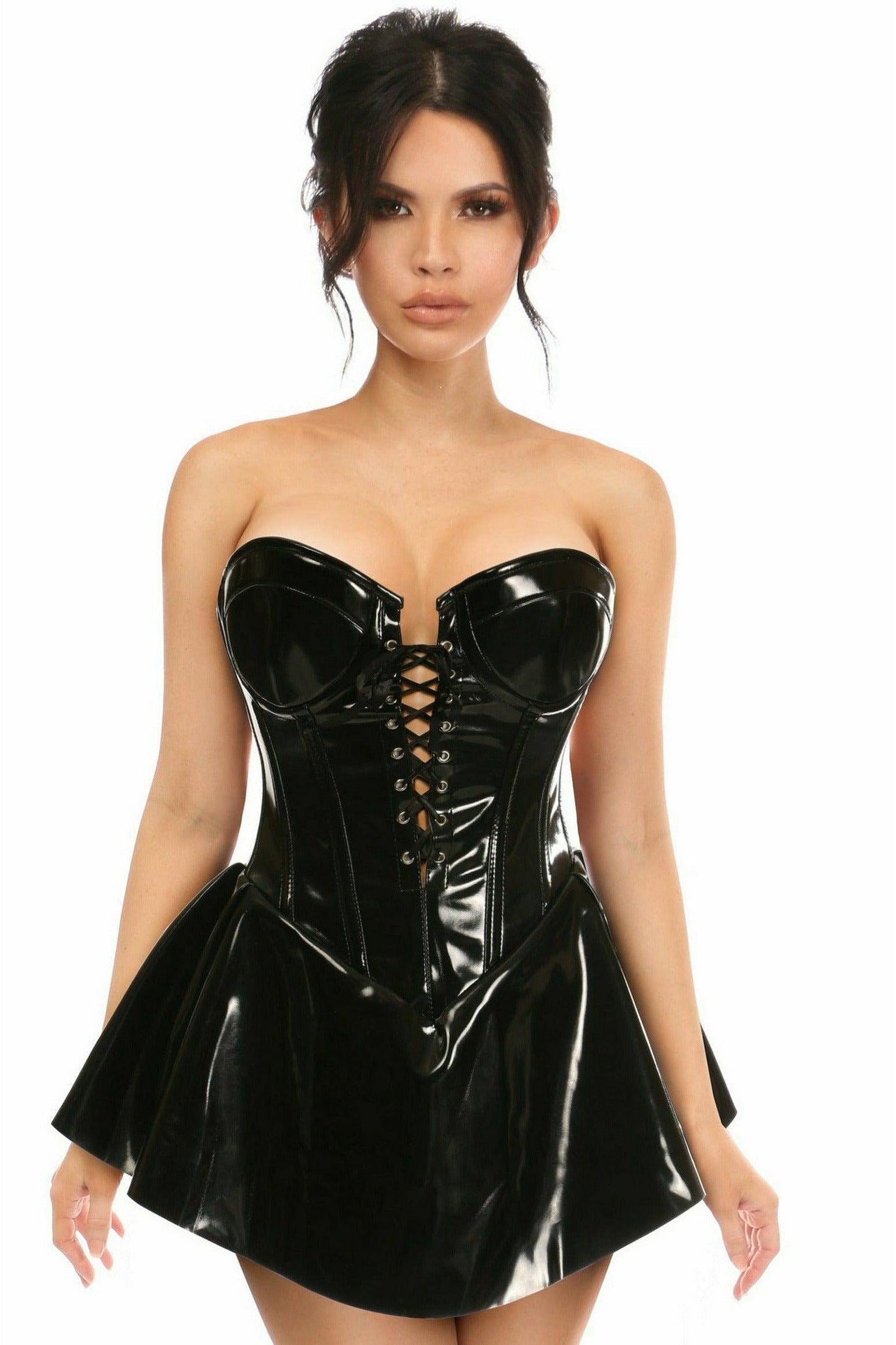 Top Drawer Black Patent Steel Boned Corseted Dress.