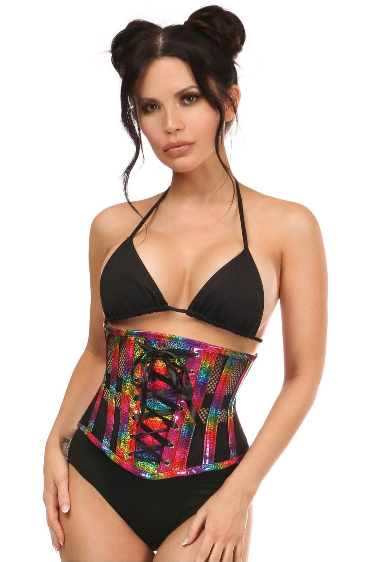 Top Drawer Rainbow Glitter PVC Steel Boned Underbust Corset w/Lace-Up Front-Daisy Corsets