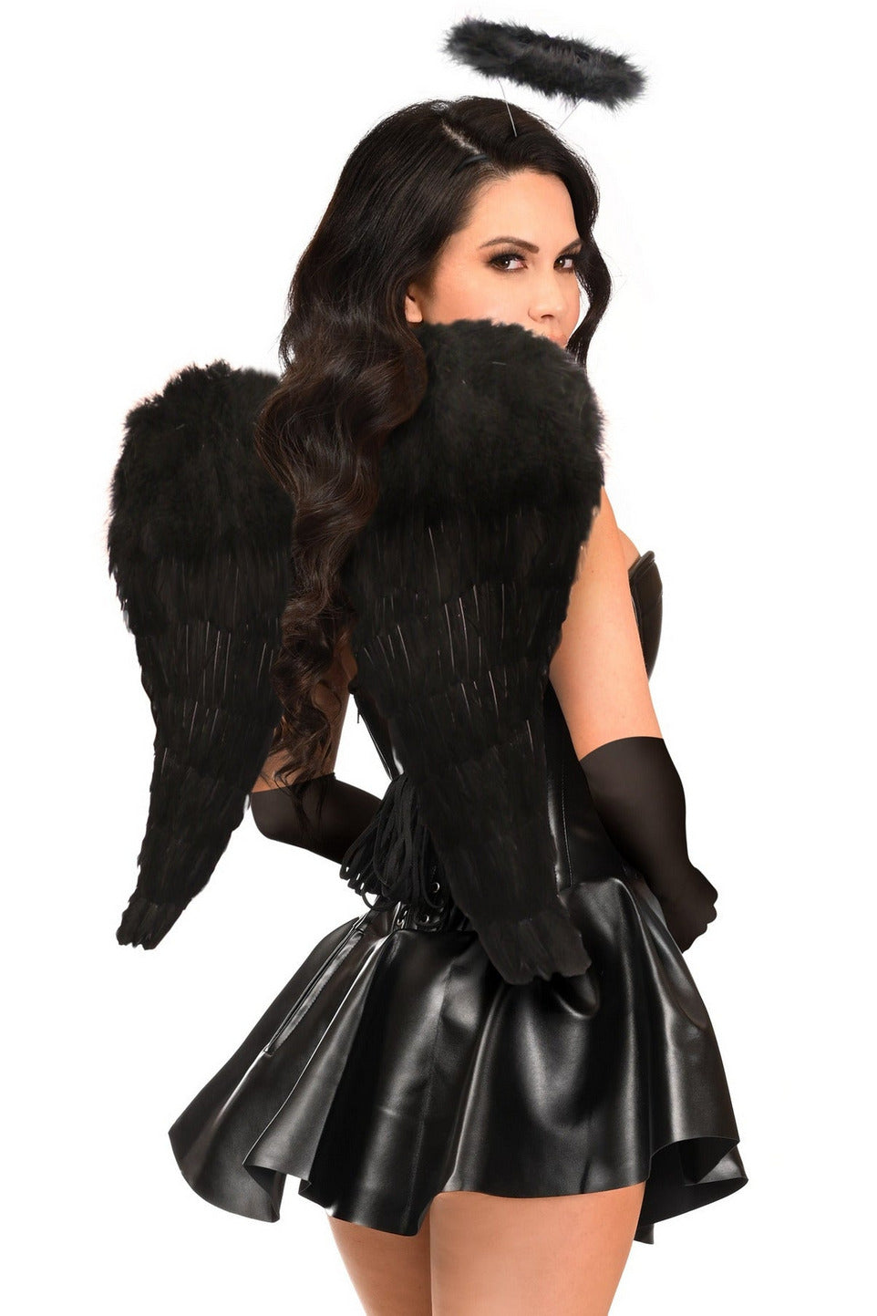 Top Drawer 4 PC Faux Leather Dark Angel Corset Dress Costume.