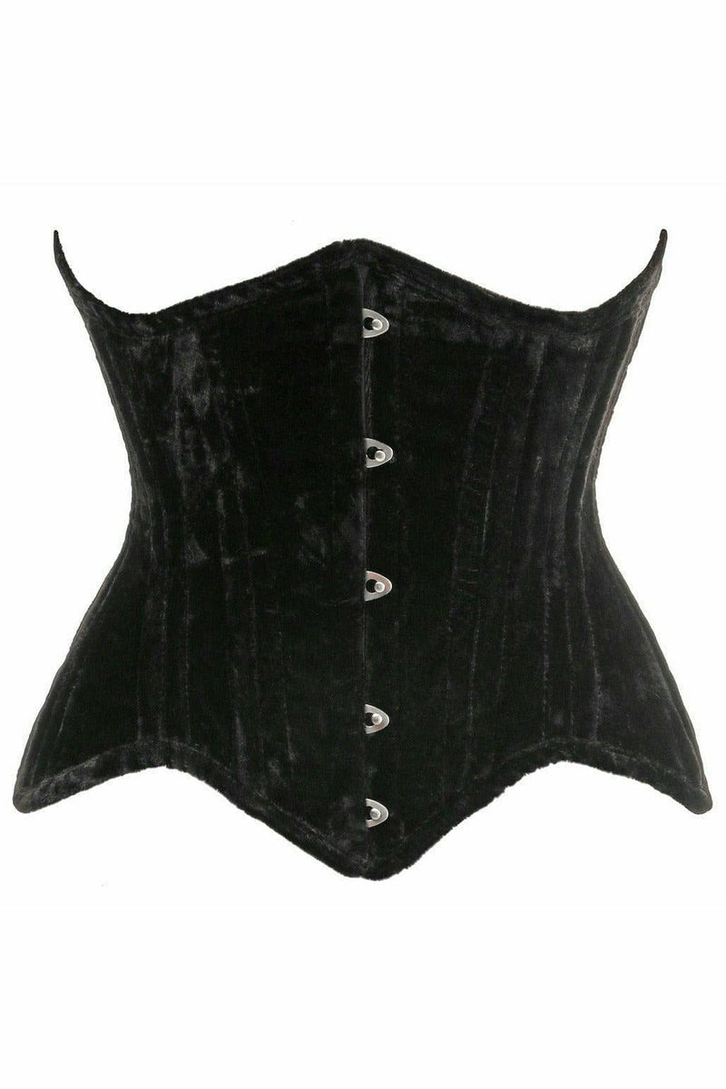 Top Drawer Black Velvet Double Steel Boned Curvy Cut Waist Cincher Corset-Daisy Corsets