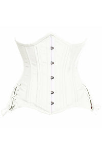 Top Drawer White Satin Double Steel Boned Curvy Cut Waist Cincher Corset w/Lace-Up Sides-Daisy Corsets