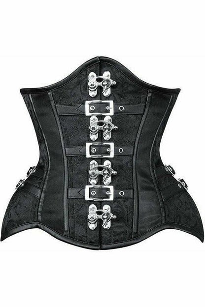 Top Drawer Black Brocade Steel Boned Underbust Corset w/Buckles.