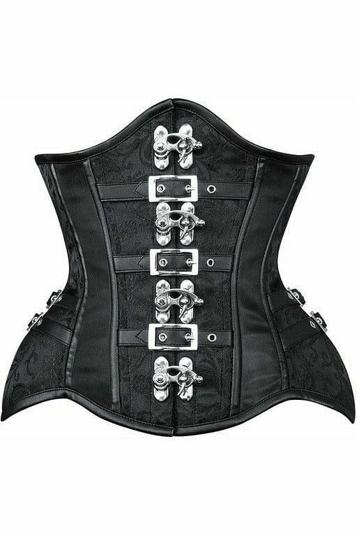 Top Drawer Black Brocade Steel Boned Underbust Corset w/Buckles.