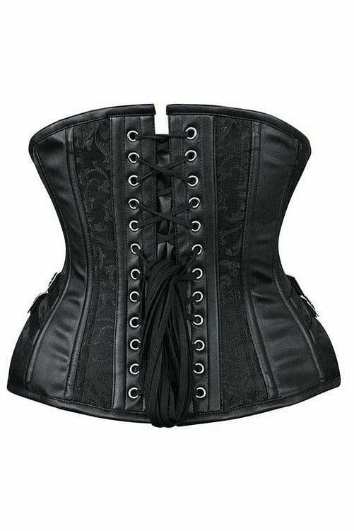 Top Drawer Black Brocade Steel Boned Underbust Corset w/Buckles.