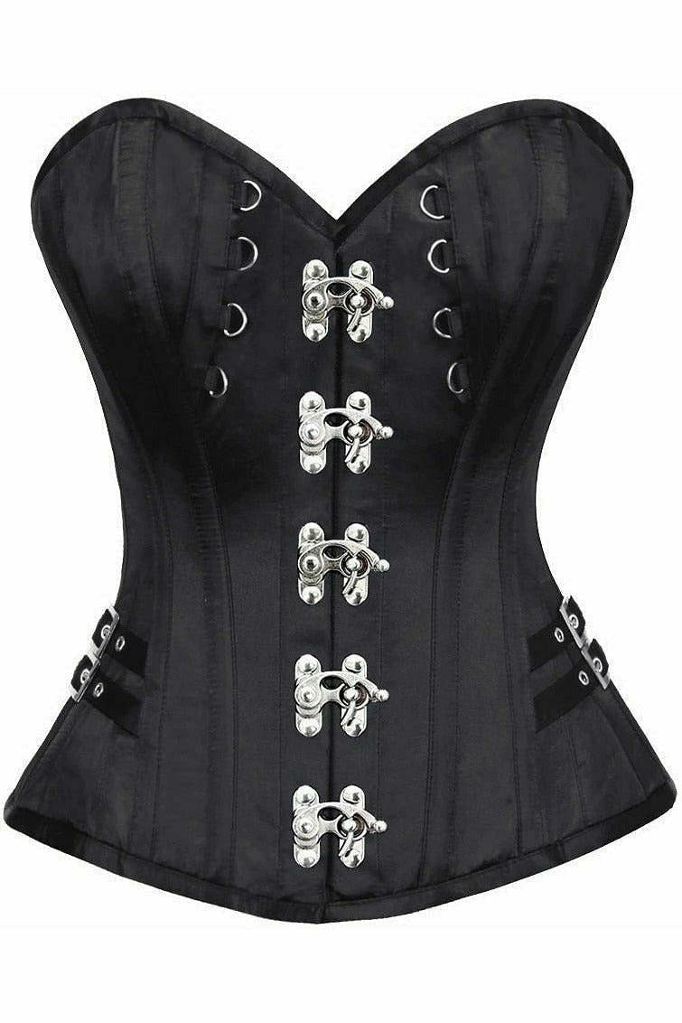 Top Drawer Black Satin Steel Boned Overbust Corset w/Buckles-Daisy Corsets
