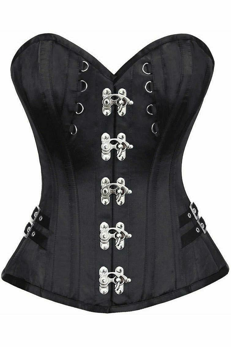 Top Drawer Black Satin Steel Boned Overbust Corset w/Buckles.