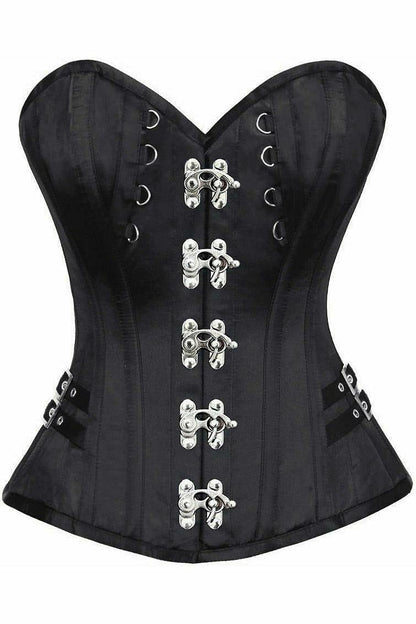 Top Drawer Black Satin Steel Boned Overbust Corset w/Buckles.