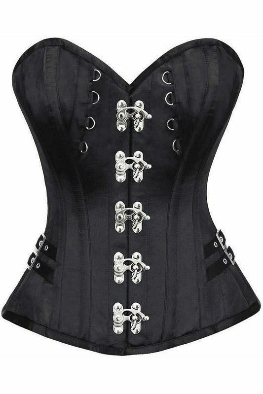 Top Drawer Black Satin Steel Boned Overbust Corset w/Buckles.