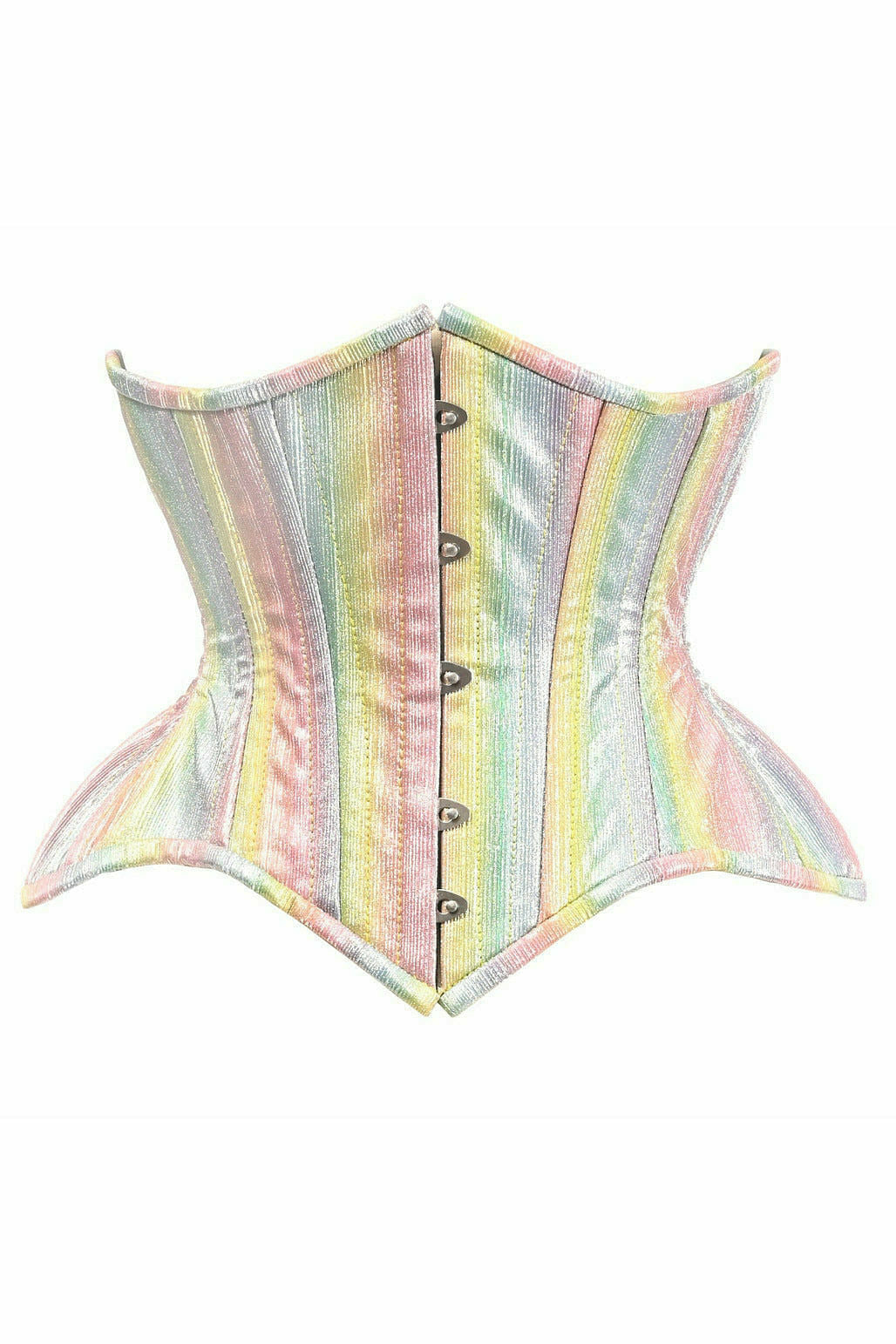 Top Drawer Rainbow Glitter Double Steel Boned Curvy Cut Waist Cincher Corset.
