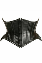 Top Drawer Black Faux Leather Double Steel Boned Curvy Cut Waist Cincher-Daisy Corsets
