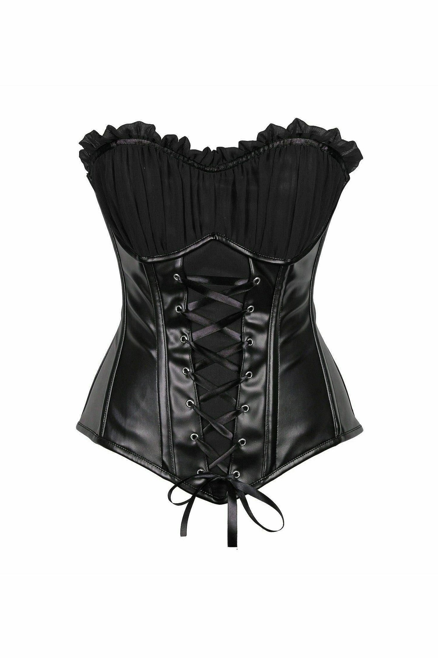 Top Drawer Black Faux Leather Lace-Up Steel Boned Corset.