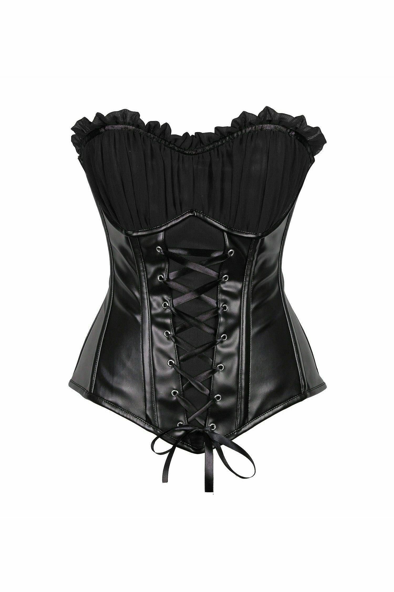 Top Drawer Black Faux Leather Lace-Up Steel Boned Corset