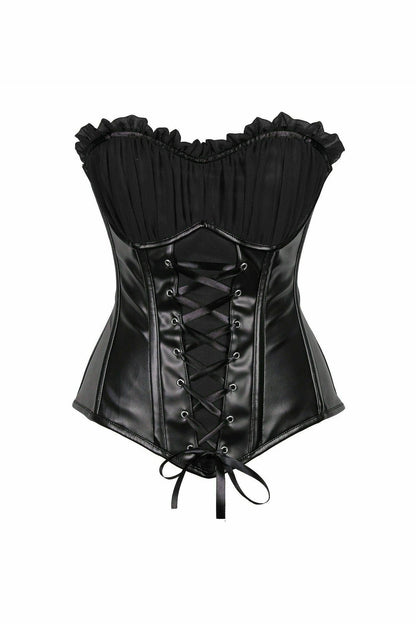 Top Drawer Black Faux Leather Lace-Up Steel Boned Corset.