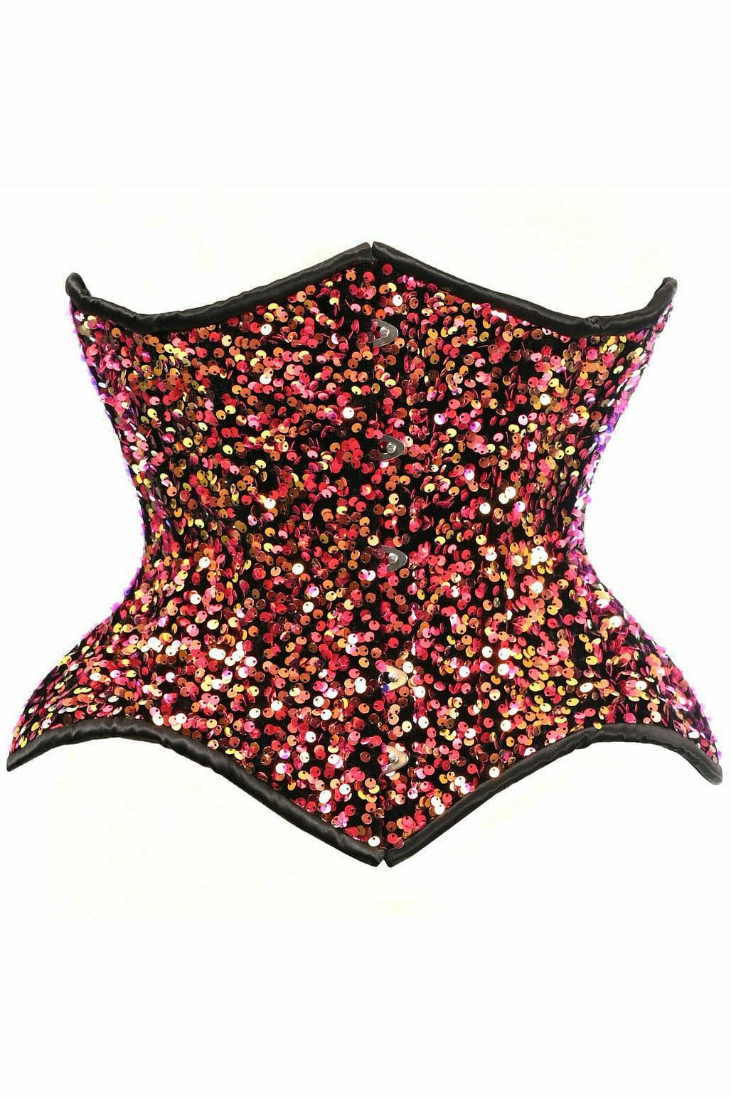 Top Drawer Multi Pink Sequin Curvy Cut Waist Cincher Corset.