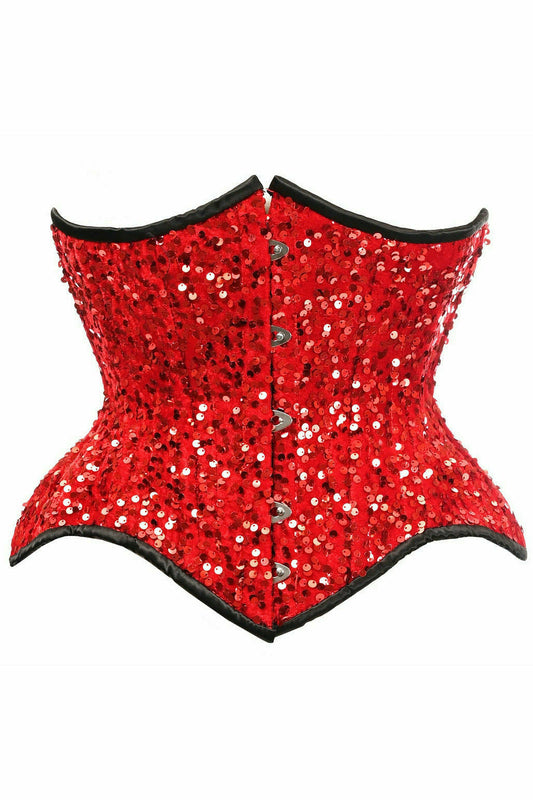 Top Drawer Red Sequin Curvy Cut Waist Cincher Corset.
