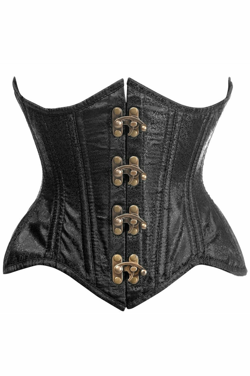 Top Drawer Double Steel Boned Black Brocade Curvy Underbust Corset.