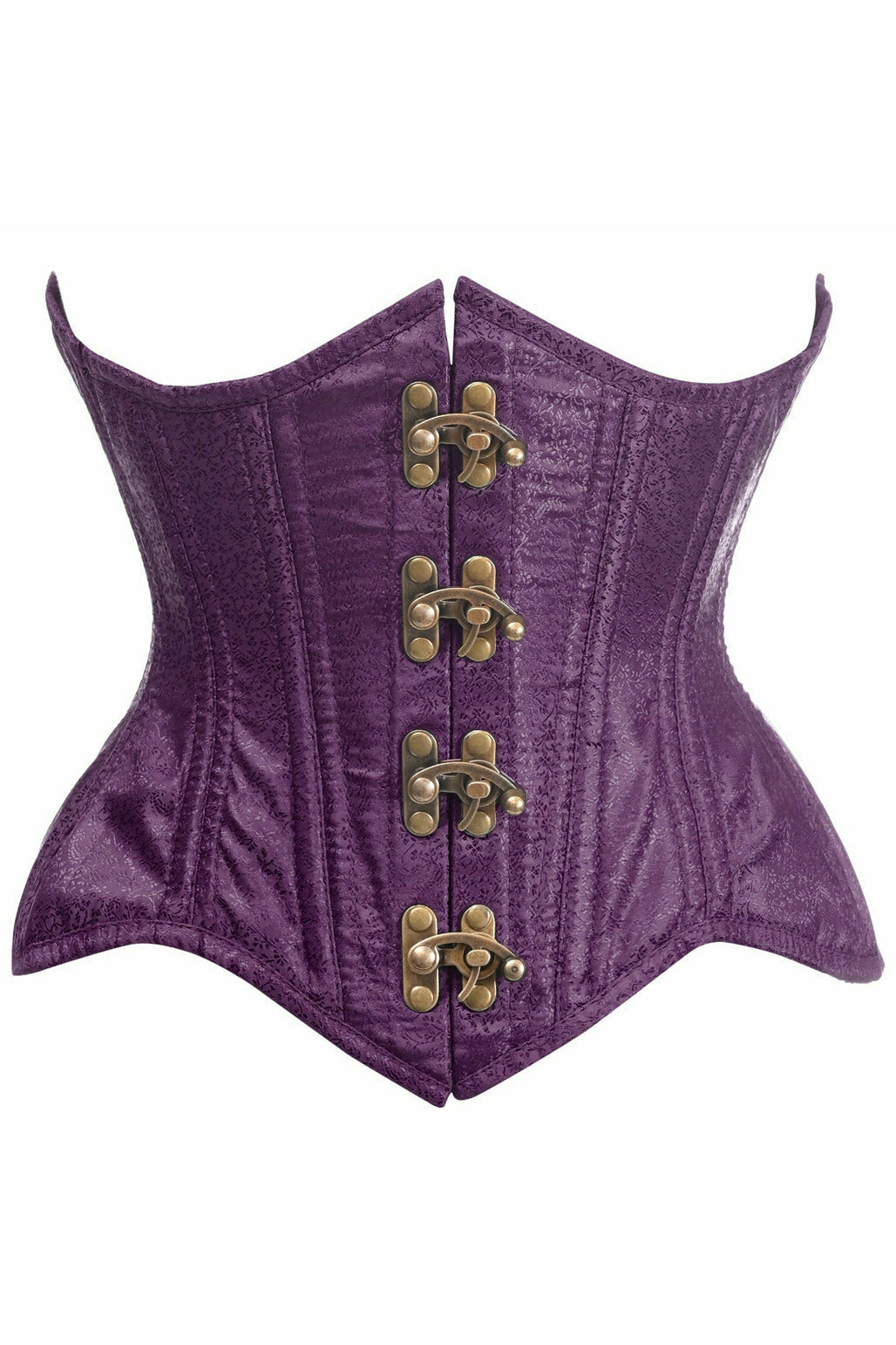Top Drawer Double Steel Boned Plum Brocade Curvy Underbust Corset.
