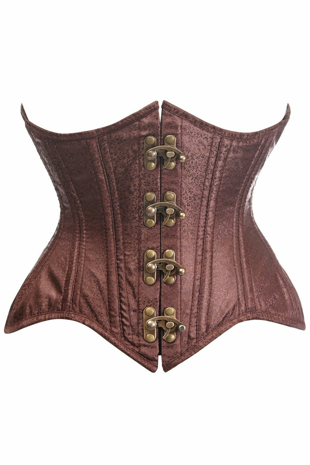 Top Drawer Double Steel Boned Brown Brocade Curvy Underbust Corset.