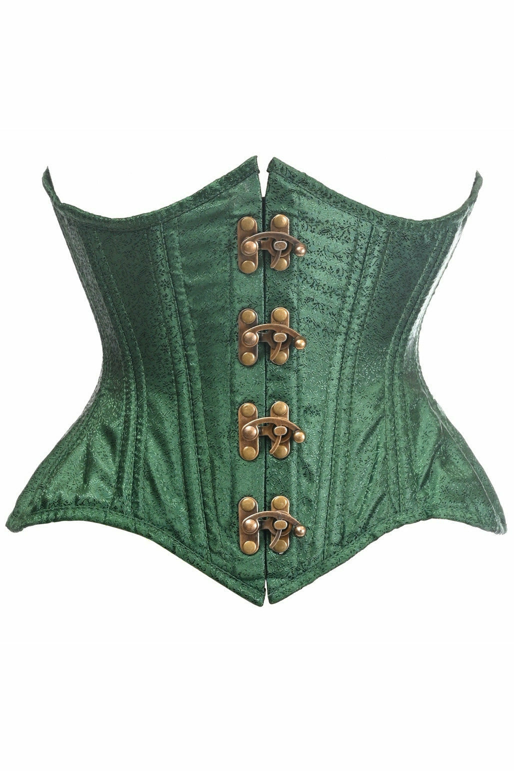 Top Drawer Double Steel Boned Green Brocade Curvy Underbust Corset.