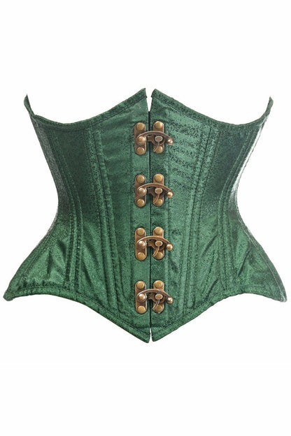 Top Drawer Double Steel Boned Green Brocade Curvy Underbust Corset.