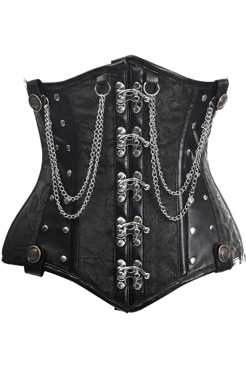 Top Drawer Black Brocade Steel Boned Underbust Corset w/Chains and Clasps-Daisy Corsets