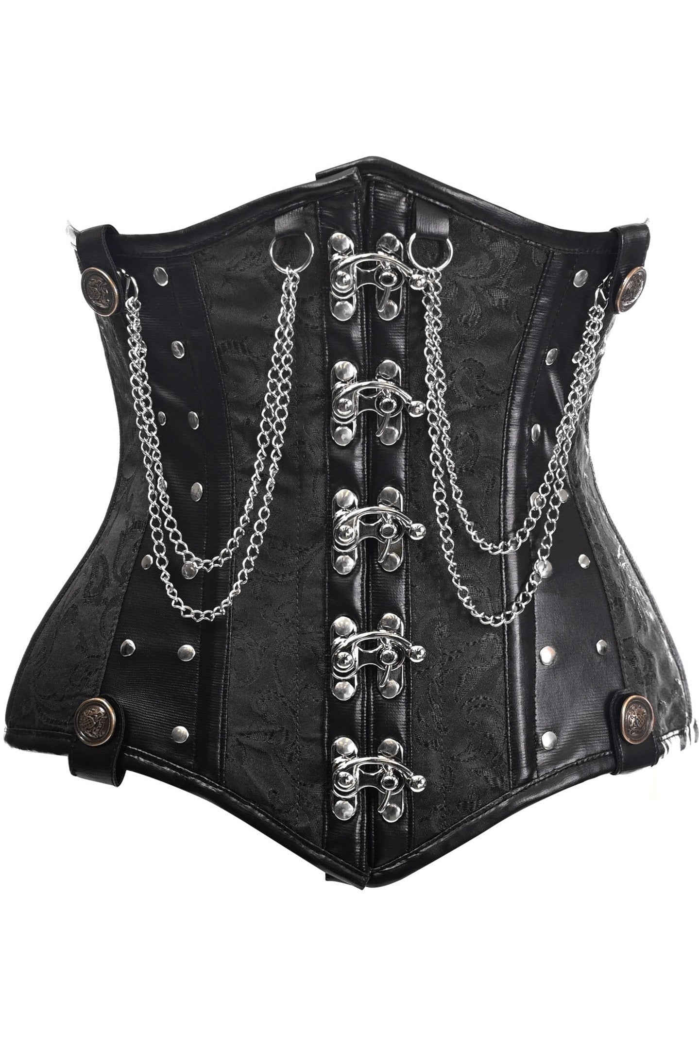 Top Drawer Black Brocade Steel Boned Underbust Corset w/Chains and Clasps.