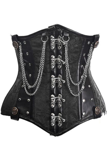 Top Drawer Black Brocade Steel Boned Underbust Corset w/Chains and Clasps.