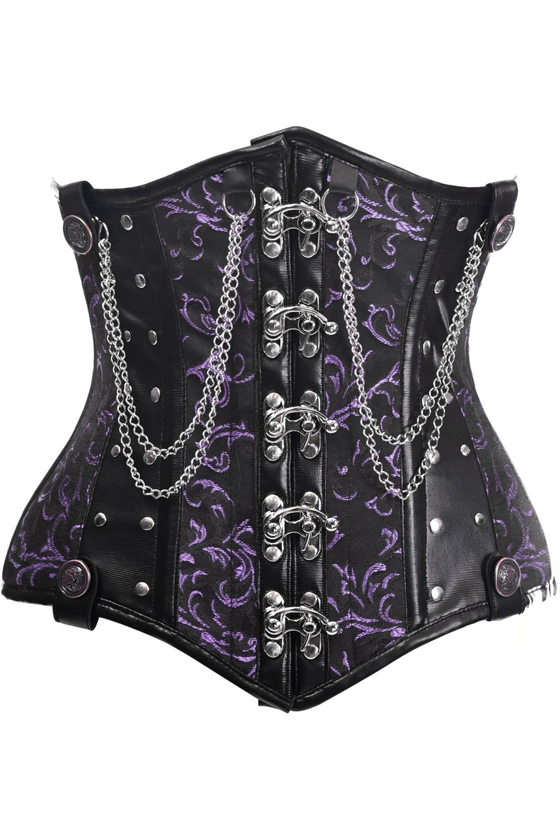 Top Drawer Black/Purple Steel Boned Underbust Corset w/Chains and Clasps-Daisy Corsets