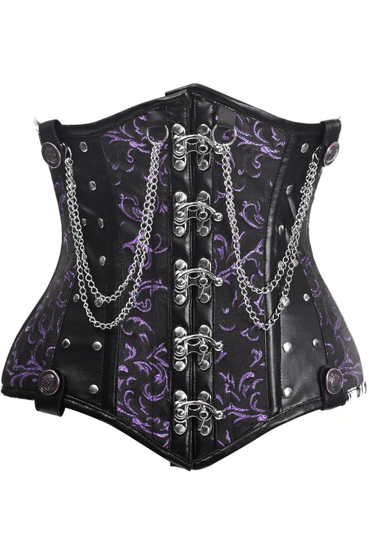 Top Drawer Black/Purple Steel Boned Underbust Corset w/Chains and Clasps.