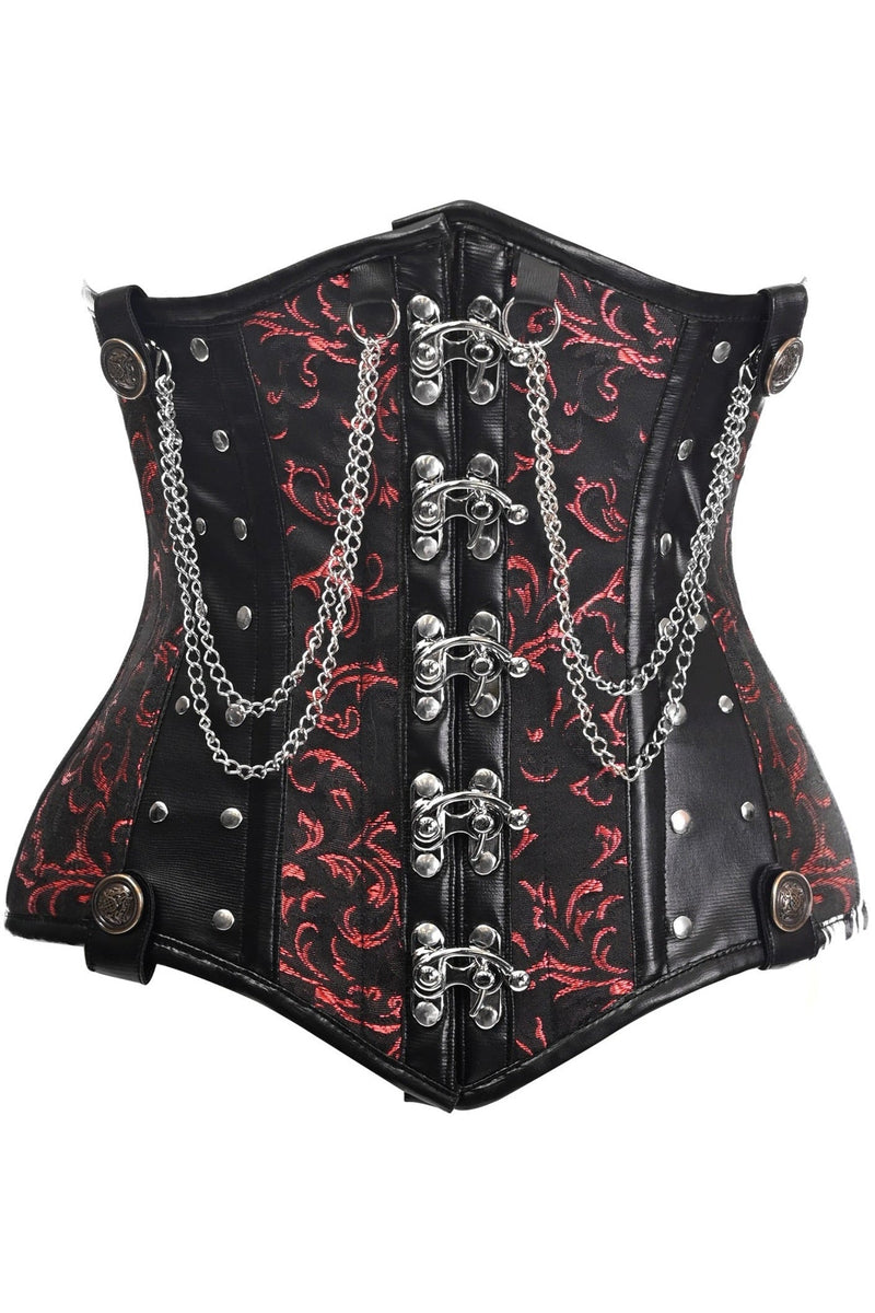 Top Drawer Black/Red Steel Boned Underbust Corset w/Chains and Clasps-Daisy Corsets