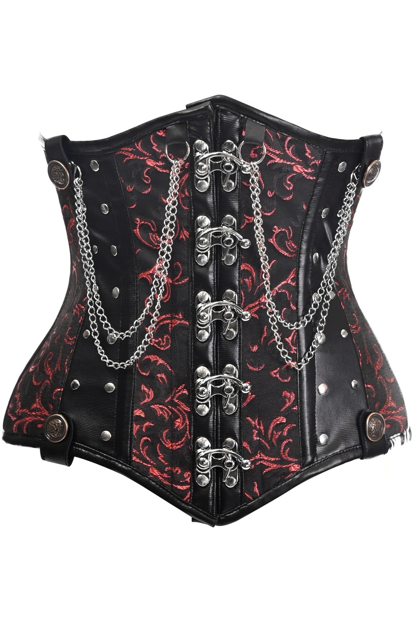 Top Drawer Black/Red Steel Boned Underbust Corset w/Chains and Clasps.