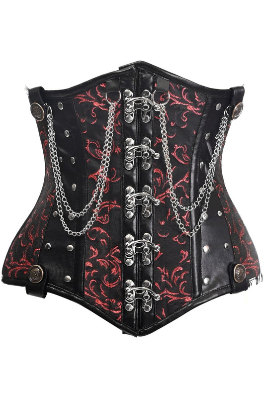 Top Drawer Black/Red Steel Boned Underbust Corset w/Chains and Clasps.