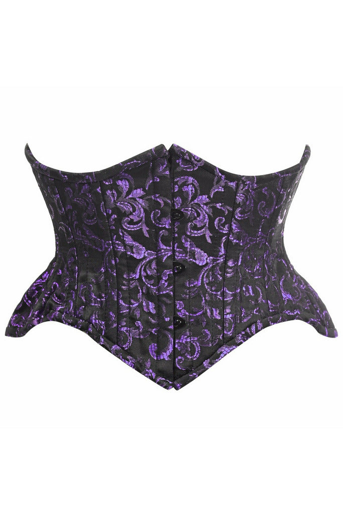 Top Drawer Black/Purple Brocade Double Steel Boned Mini Cincher Corset.