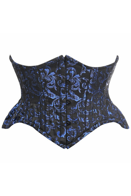 Top Drawer Black/Blue Brocade Double Steel Boned Mini Cincher Corset.