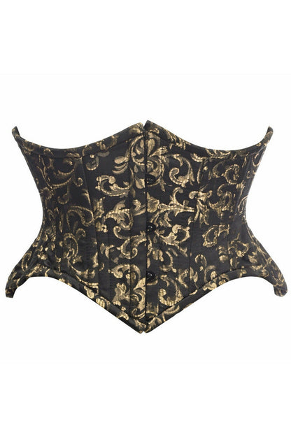 Top Drawer Black/Gold Brocade Double Steel Boned Mini Cincher Corset.