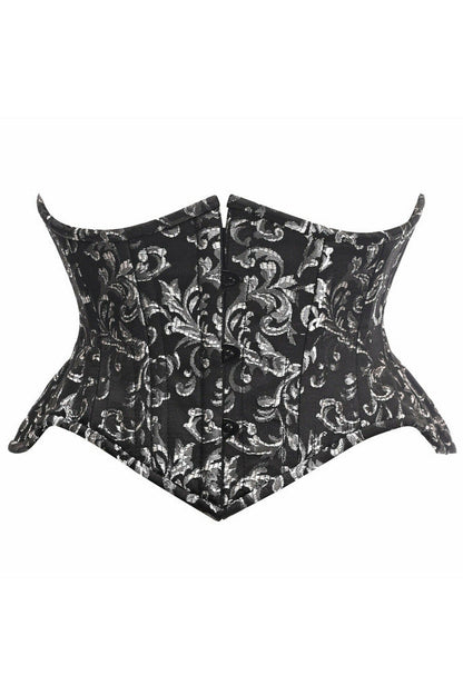 Top Drawer Black/Silver Brocade Double Steel Boned Mini Cincher Corset.
