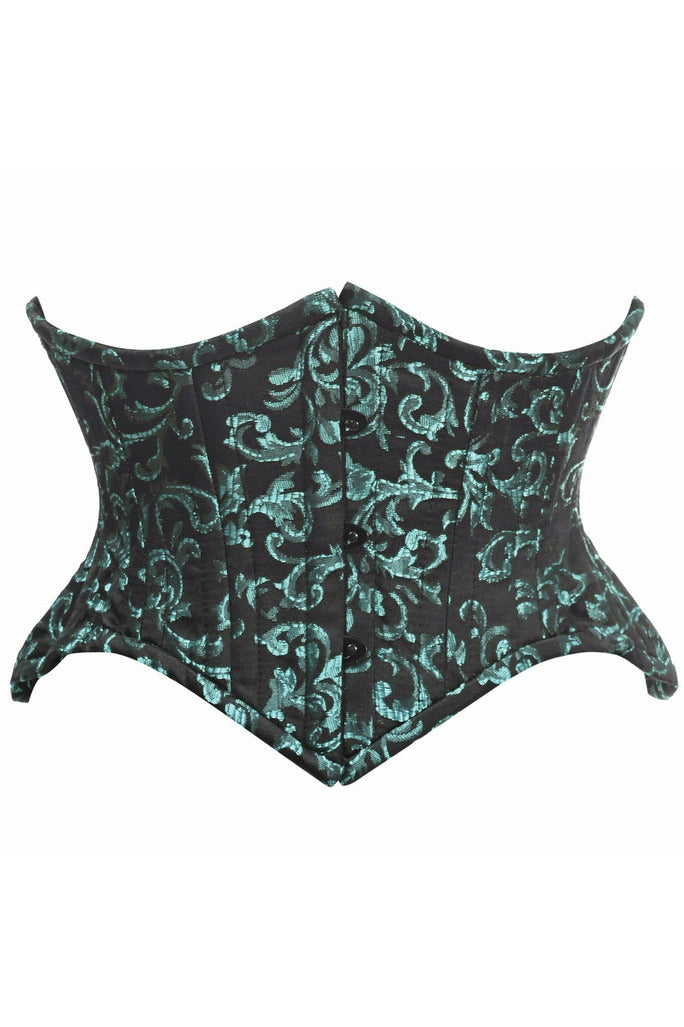 Top Drawer Black/Green Brocade Double Steel Boned Mini Cincher Corset.