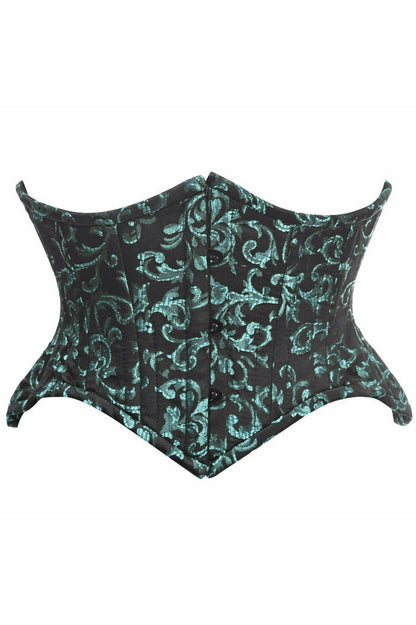 Top Drawer Black/Green Brocade Double Steel Boned Mini Cincher Corset.