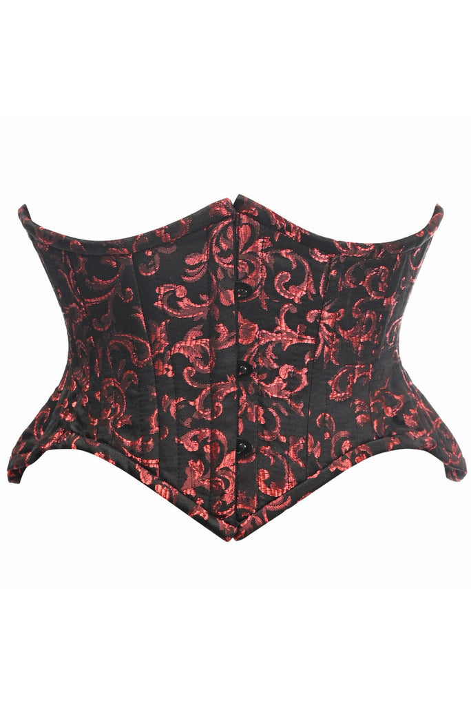 Top Drawer Black/Red Brocade Double Steel Boned Mini Cincher Corset.